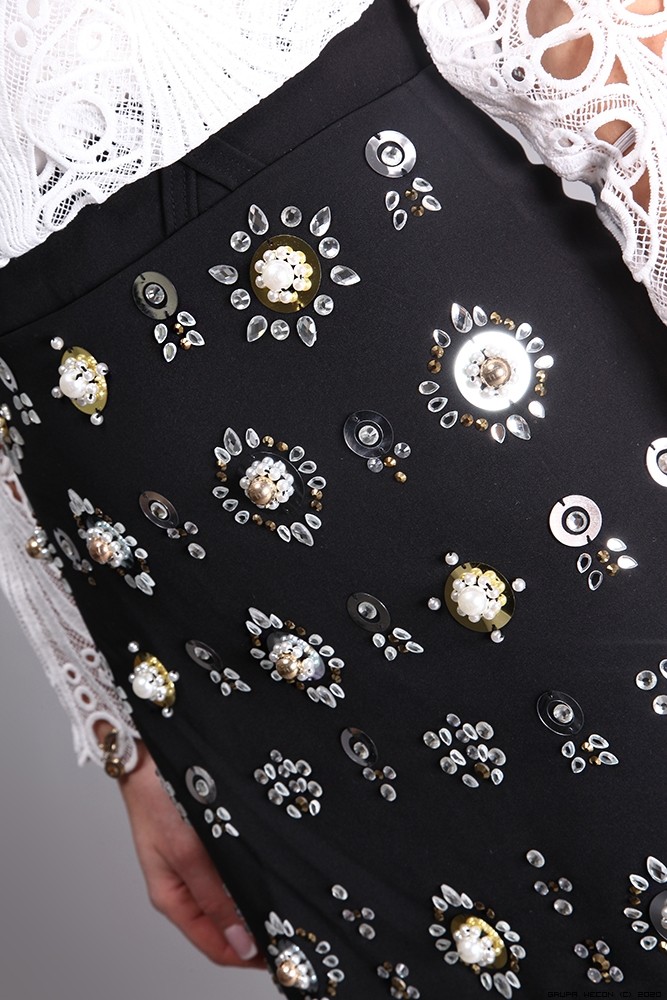 luxury brands spódnice elegancki dzianina wysokatalia blyszczace mini krysztaly zdobienia perly madeineu premiummoda