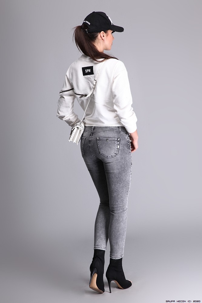 d-she spodnie jeans elastyczne krysztaly zdobienia nity madeineu srebro