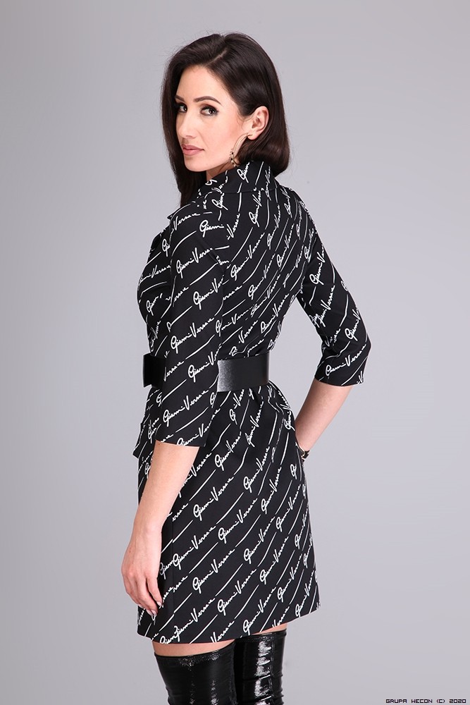 luxury brands sukienki elegancki dopasowane modelujace guziki pasek napisy madeineu