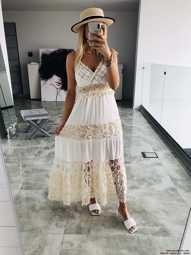 made in italy sukienki swobodne maxi boho koronka fredzle kwiaty lurex cekiny madeinitaly