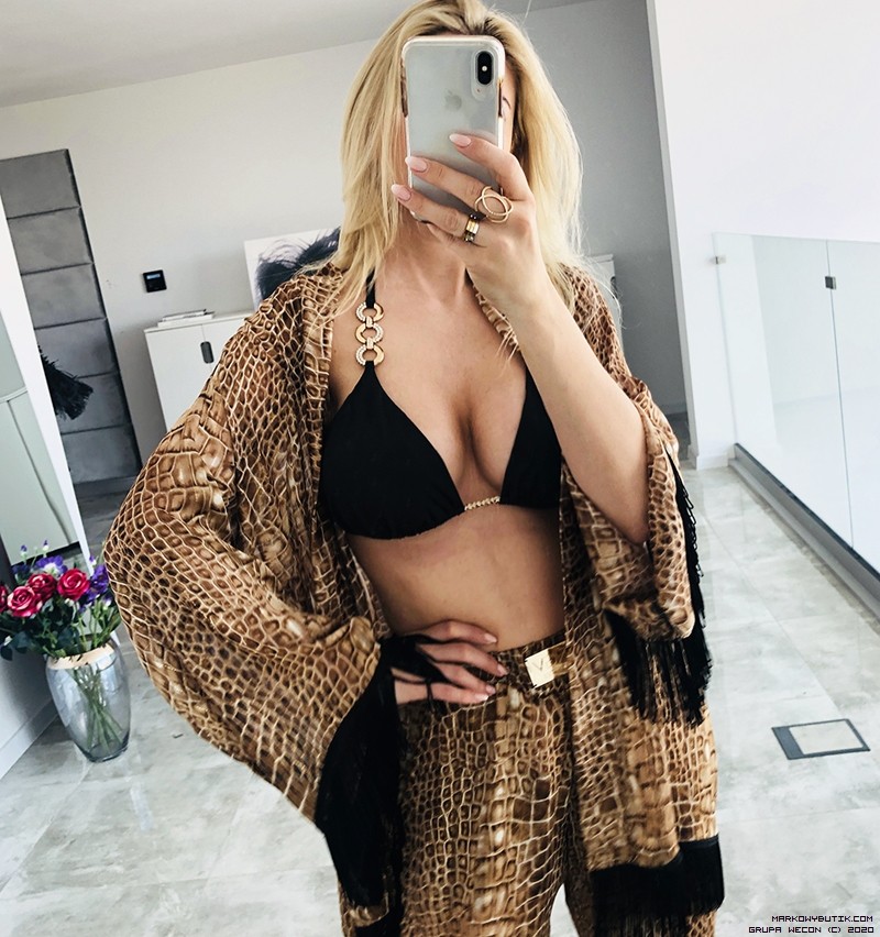 negativ spodnie elegancki delikatny transparentny elastyczne modelujace drapieznyprint dlugirekaw madeinpoland premiummoda zloto