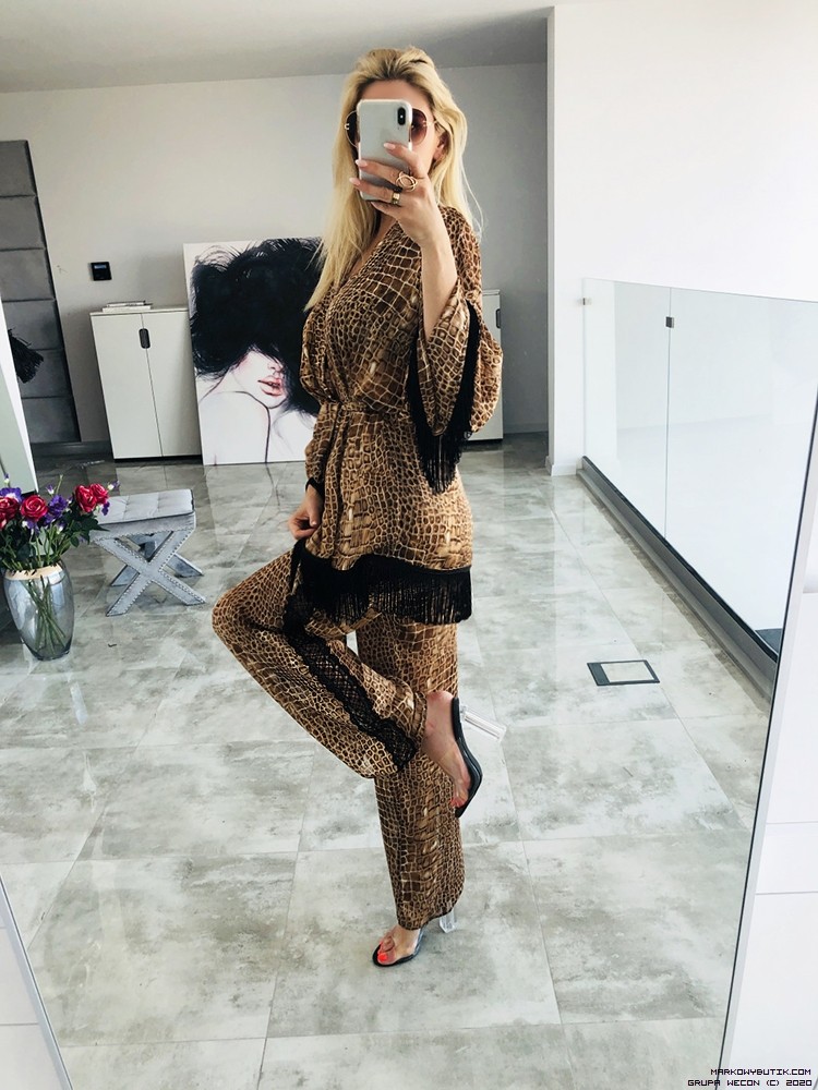 negativ spodnie elegancki delikatny transparentny elastyczne modelujace drapieznyprint dlugirekaw madeinpoland premiummoda zloto