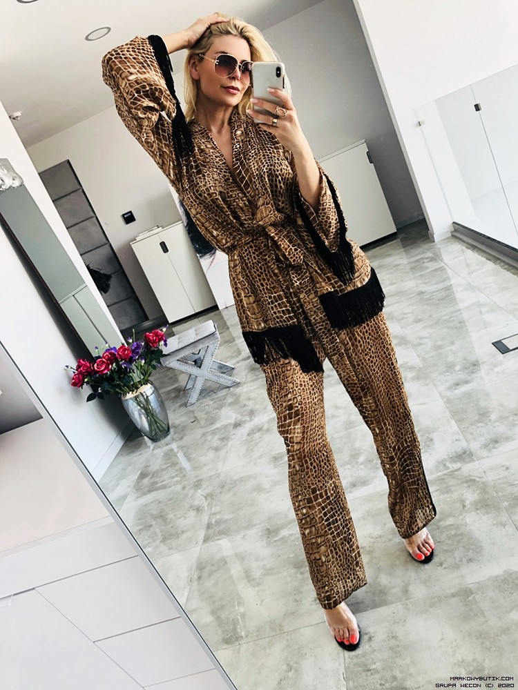 negativ spodnie elegancki delikatny transparentny elastyczne modelujace drapieznyprint dlugirekaw madeinpoland premiummoda zloto