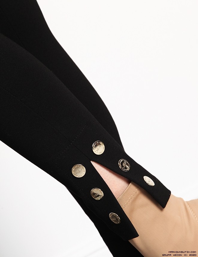 negativ spodnie dopasowane wysokatalia dzianina elastyczne modelujace zdobienia nity madeinpoland premiummoda zloto