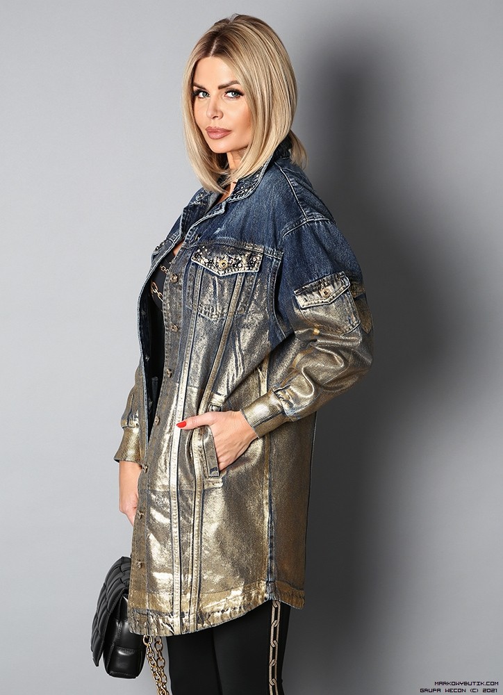 d-she kurtki jeans kolnierzyk elastyczne zdobienia krysztaly nity zloto madeineu premiummoda