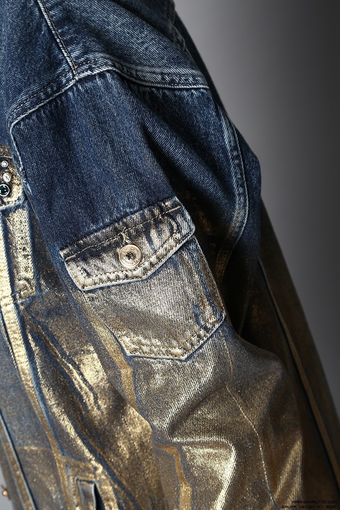 d-she kurtki jeans kolnierzyk elastyczne zdobienia krysztaly nity zloto madeineu premiummoda