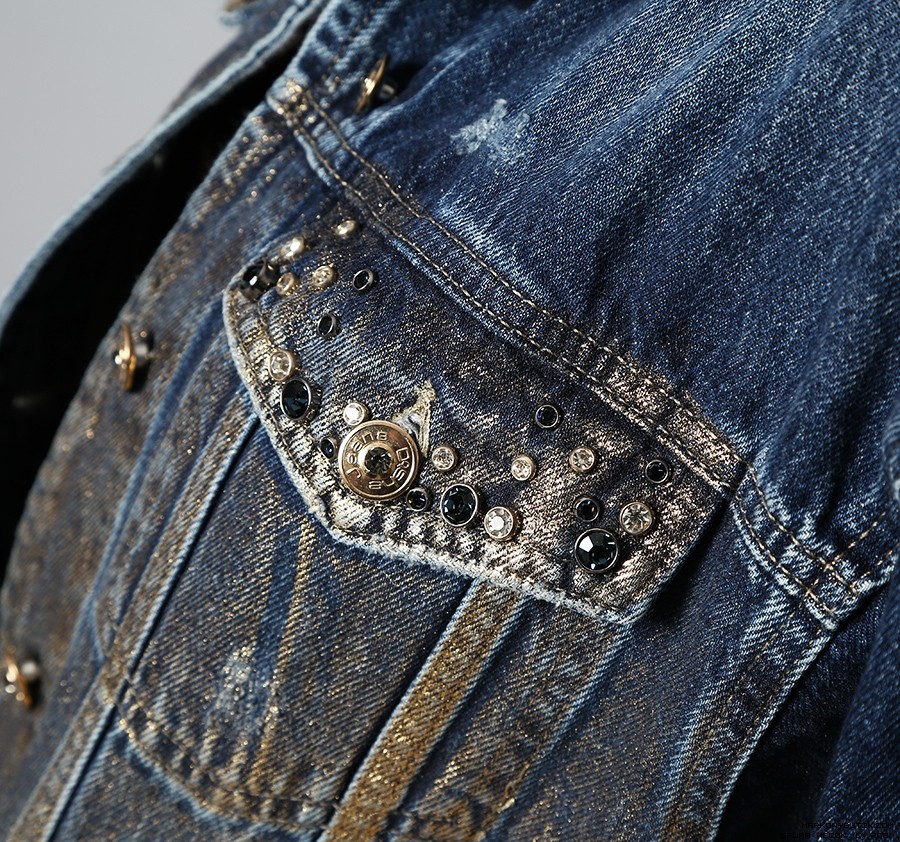 d-she kurtki jeans kolnierzyk elastyczne zdobienia krysztaly nity zloto madeineu premiummoda