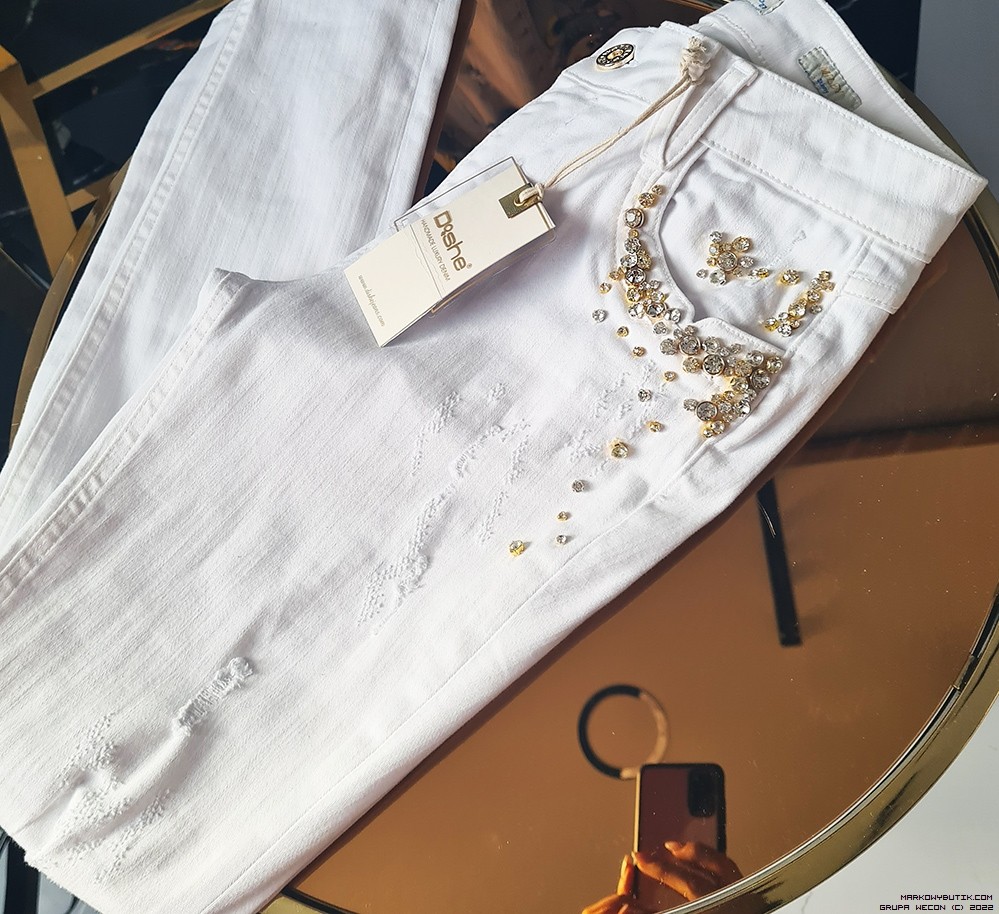 d-she spodnie dopasowane jeans elastyczne vintage madeineu srebro zloto