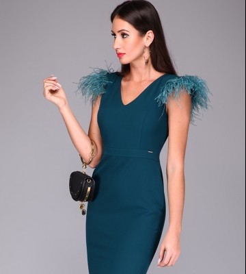  Elegancka Sukienka Z Marabutem- Cudowny... elegancki wieczorowy