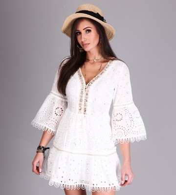  Sukienka Koronkowa Bawełna Natural+ Cekiny transparentny koronka cekiny zdobienia perly madeinitaly fredzle boho
