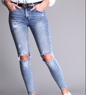  Elastyczne Przetarte Jeansy+ Dziury dopasowane jeans elastyczne