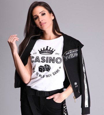  T-shirt W Bieli+ Casino Royal sportowy bawelna krotkirekaw blyszczace madeinpoland