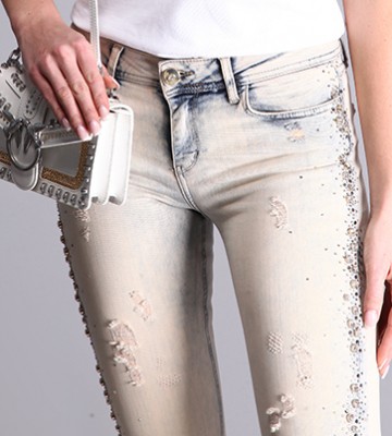  Jeansy Przecierane+ Bogate Zdobienia Z... jeans elastyczne krysztaly zdobienia nity madeineu zloto srebro