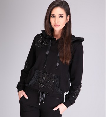  KOmplet BLuza+ Spodnie w Koronkach... sportowy ortalion sciagacze kaptur zdobienia krysztaly nity madeinitaly srebro