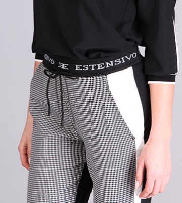  Półsportowe Spodnie w Krateczkę+ Logowana... modelujace jeans zdobienia blaszka pasek madeineu srebro