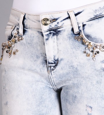  Jeansy W Błękicie+ Bogate Zdobienia Z... jeans elastyczne krysztaly zdobienia nity madeineu zloto srebro