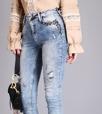  Jeansy Denimowe Marmur + Zdobienia Z Kamieni jeans elastyczne krysztaly zdobienia nity madeineu srebro