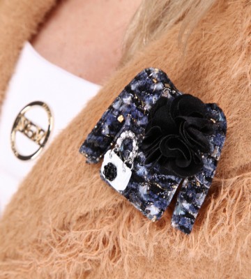  Stylowa Broszka Vintage- Wełna Denim z... krysztaly zdobienia broszka srebro madeinitaly welna lurex