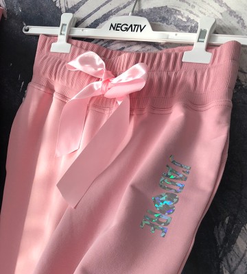  Dresowe Spodnie+ J'adore Hologram! Pink... sportowy bawelna sciagacze sznurowany elastyczne blyszczace nadruk napisy madeinpoland premiummoda srebro