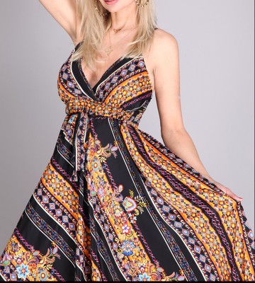  Wzorzysta Sukienka Maxi z Dekoltem swobodne maxi madeinitaly
