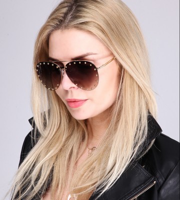  Okulary Cieniowane Szkła- Złoto+ Nity elegancki zdobienia zloto premiummoda madeinitaly nity