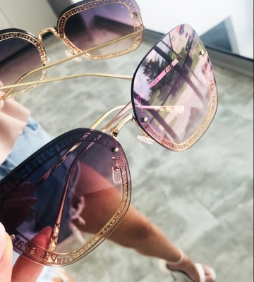  Okulary Cieniowane Szkła Róż/lila-... elegancki zdobienia zloto premiummoda madeinitaly