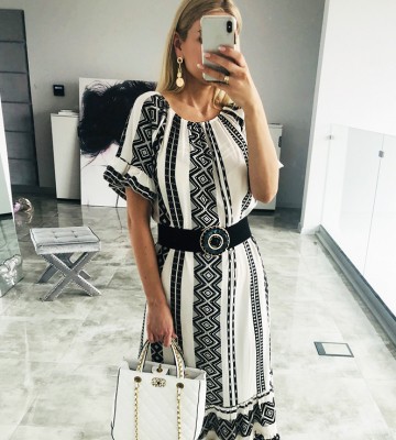  Sukienka Wzory W Stylu Boho z paskiem- ... swobodne delikatny sznurowany kwiaty dlugirekaw falbany madeinpoland pasek