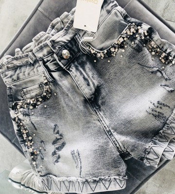  Szare Szorty Jeansy+ Zdobienia z Kryształów jeans elastyczne krysztaly zdobienia nity madeineu zloto srebro
