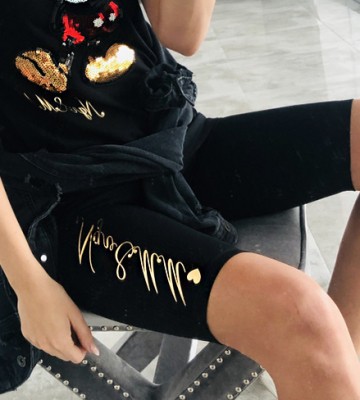  Czarne Legginsy Kolarki+ Logo W Złocie MM... sportowy dopasowane napisy madeinpoland premiummoda zloto