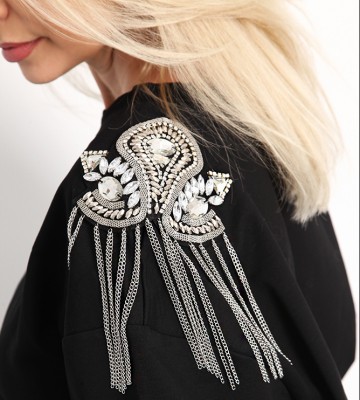  Biżuteryjna Bluza z Pagonami Łańcuszki swobodne bawelna krysztaly zdobienia cyrkonie lancuchy madeineu srebro