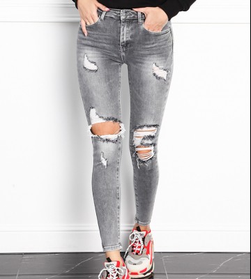  Jeansy Elastyczne z Dziurami Popiel! Push-UP jeans zdobienia lancuchy nity madeinpoland premiummoda zloto krysztaly srebro