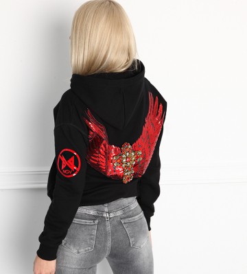  Bluza Skrzydła Złoto Krzyż Logo kaptur swobodne sportowy kaptur blyszczace krysztaly zdobienia cekiny madeinpoland premiummoda zloto