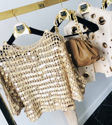  Azurowany Sweter Hand Made Beż+ Zdobienia swobodne transparentny blyszczace zdobienia madeineu