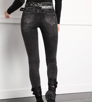  Jeansy Elastyczne + Push-UP Pasek Srebro Guma dopasowane elastyczne jeans pasek nity madeinpoland premiummoda srebro