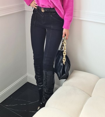  Czarne Jeansy Modelujące Przeszycia Rurki... jeans elastyczne madeineu srebro