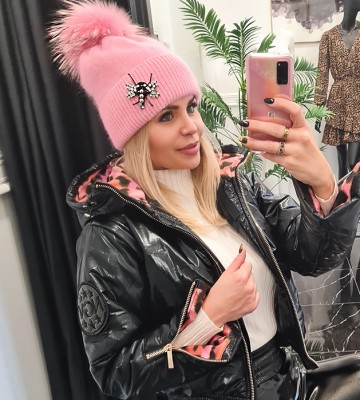  Czarna Wełniana Czapka + Lisy+ Kryształowy... welna zdobienia madeinpoland premiummoda zloto