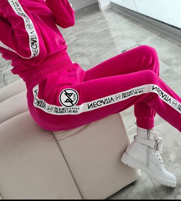  Spodnie z Szeroką Gumą Frotte Velvet+ ... bawelna swobodne napisy madeinpoland premiummoda nity zloto