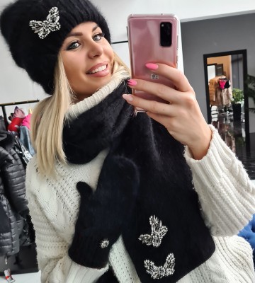  Komplet Angora/Moher 3częściowy... welna krysztaly zdobienia