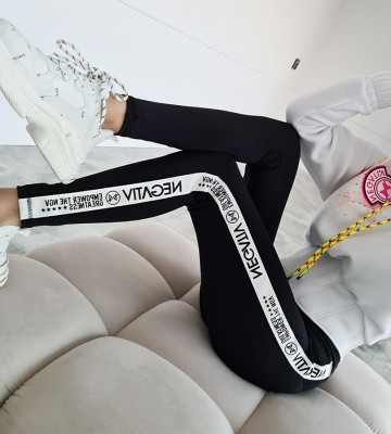  Czarne Modelujące Legginsy z Lampasem sportowy dopasowane napisy madeinpoland premiummoda
