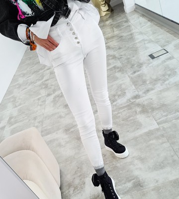  Białe Mocno Elastyczne Kryjące Jeansy Na... jeans madeineu madeinitaly srebro