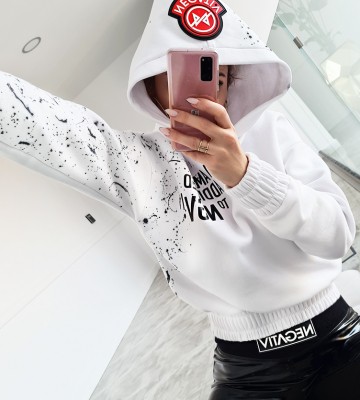  Z Kapturem Biel Pofarbowana Logowana... swobodne bawelna kaptur zdobienia napisy madeinpoland premiummoda