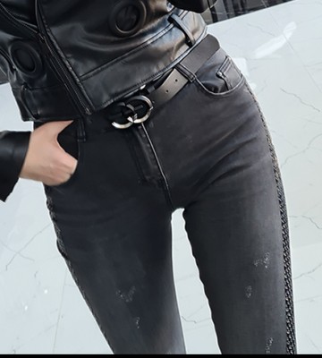  Szare Modelujące Jeansy z Kamieniami+ Pasek jeans dopasowane pasek elastyczne krysztaly zdobienia madeineu srebro