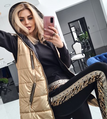  Pikowana Kamizelka Z Kapturem+ Złote Okucia swobodne blyszczace suwaki haft pikowane kaptur premiummoda madeinpoland zloto