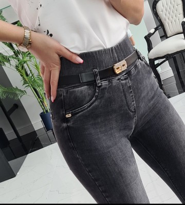  Szare Modelujące Jeansy Złote Żyletki... jeans dopasowane pasek elastyczne krysztaly zdobienia madeineu srebro