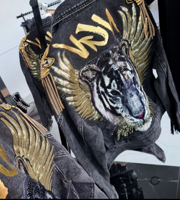  Ramoneska Bomber Jeansowa Skrzydła Pagony... jeans haft dekatyzowane dlugirekaw vintage madeinpoland premiummoda cekiny