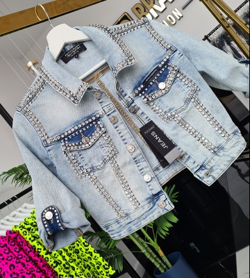  Jeansowa Krótka Katna Nity Przecierana jeans madeineu madeinitaly srebro
