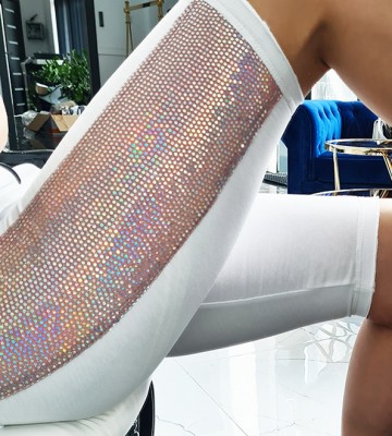  Białe Getry Kolarki Diamentowe Boki W... dzianina bawelna dopasowane zdobienia blyszczace madeinpoland premiummoda