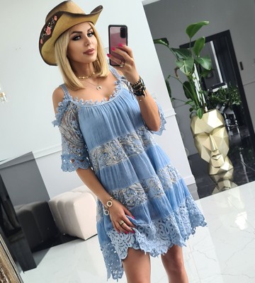  Sukienka Koronkowa+ Bawełna natural+ Cekiny... transparentny koronka cekiny zdobienia perly madeinitaly