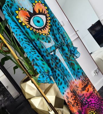  Szlafrok Leopard Ombre Jedwab Premium swobodne drapieznyprint maxi dlugirekaw delikatny transparentny rozkloszowana blaszka madeinpoland premiummoda zloto