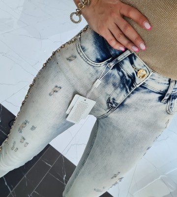  Jeansy Denim Skinny Fit Kamienie Kryształowe jeans elastyczne zdobienia krysztaly nity madeineu premiummoda zloto srebro